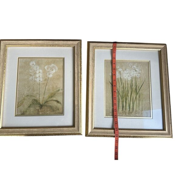 Framed Botanical Wall Art Prints Set of 2 Gold Wood Frame Neutral Floral Vintage - Picture 6 of 15